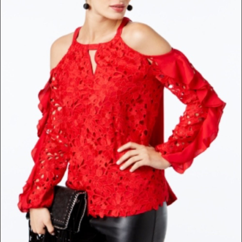 INC Lace Cold-Shoulder Top